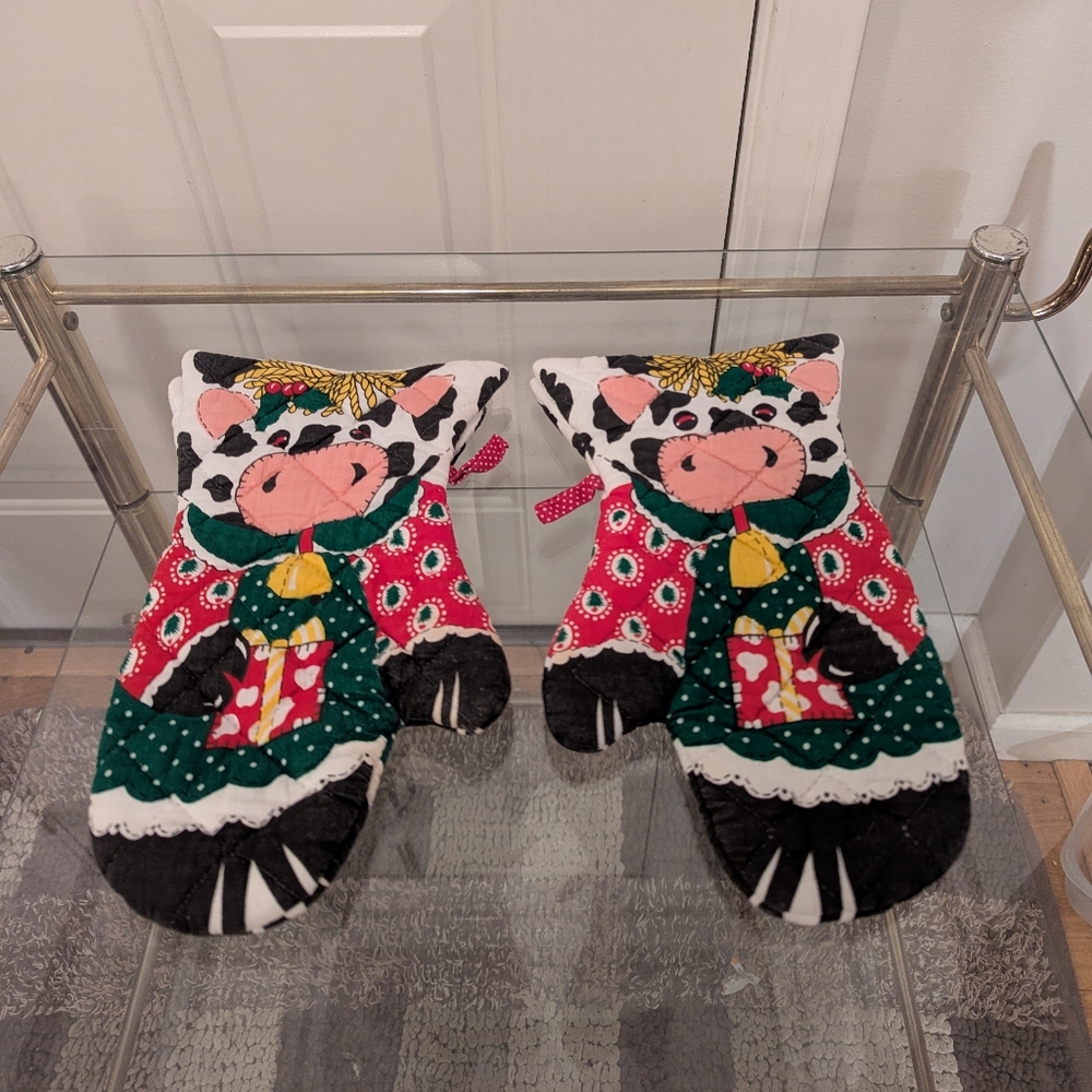 Cow Print Christmas Oven Mitts